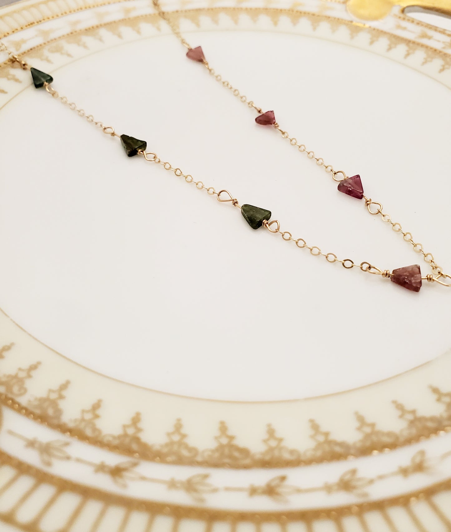 Green and Pink Tourmaline Necklace